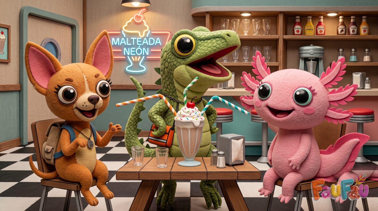 Los amigos compartiendo una malteada